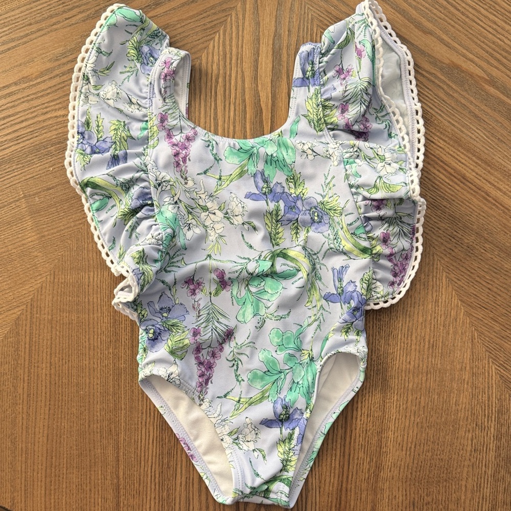 2T Janie and Jack Purple Floral Ruffle Sleeve Swimsuit